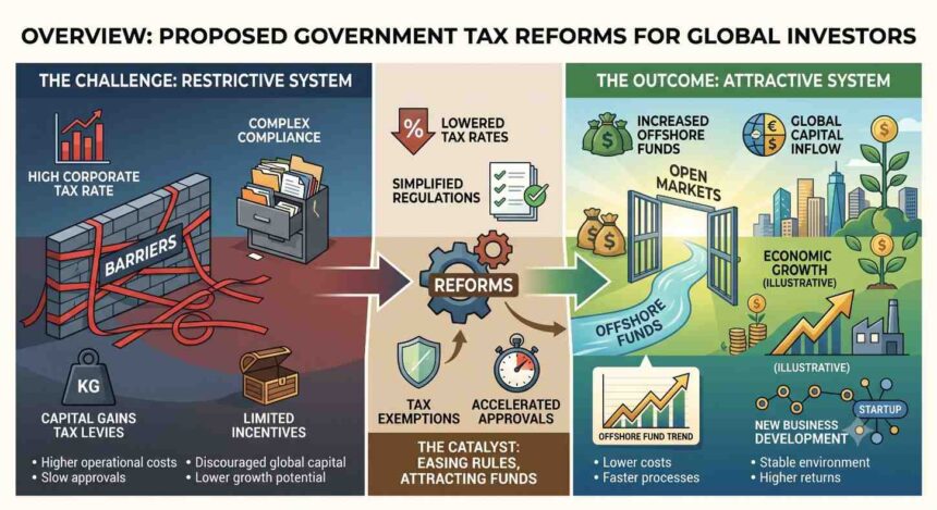 Government proposes sweeping tax reforms to attract offshore funds; eases rules for global investors
