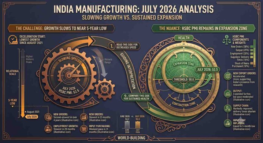 India's manufacturing growth slows to near 5-year low in July, but HSBC PMI remains in expansion zone